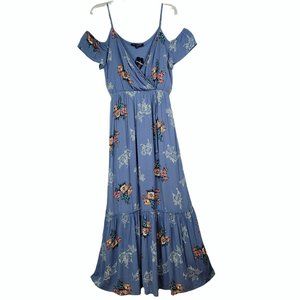 One Clothing Women's NWT S Maxi Dress V Neck Strappy Off Shoulder Blue Floral